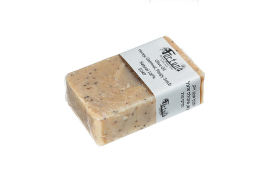 סבון פורטונה- שמן זית, דבש, שיבולת שועל וזרעי פרג